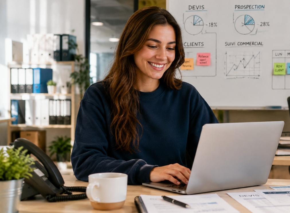 assistante commercial travaillant sur son ordinateur dans un bureau